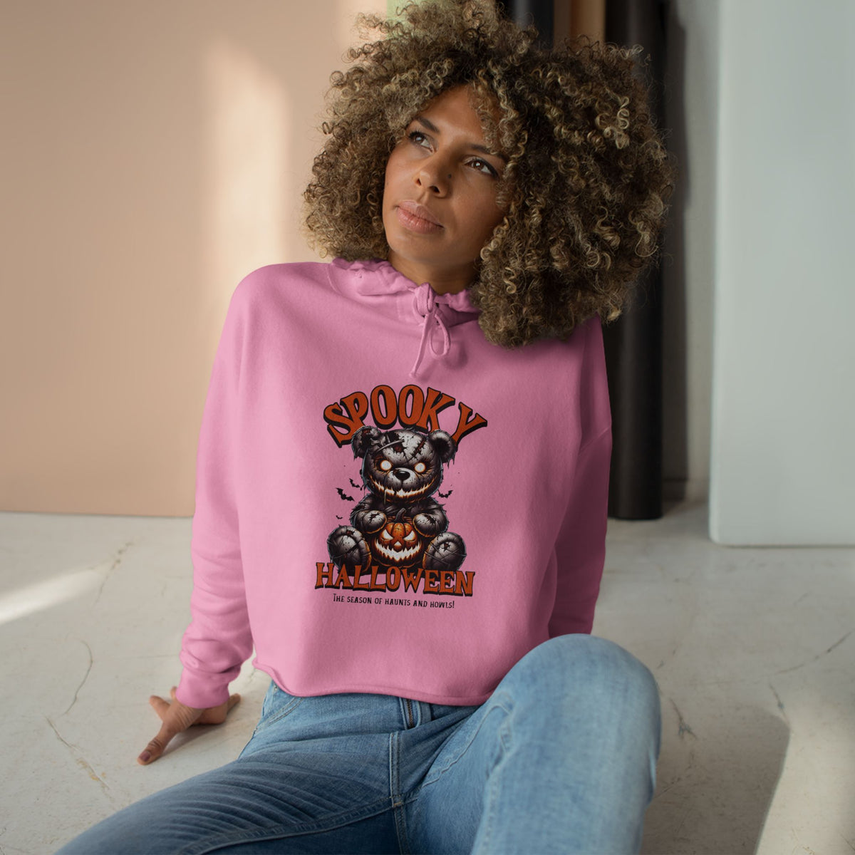 Spooky Halloween Cat Crop Hoodie