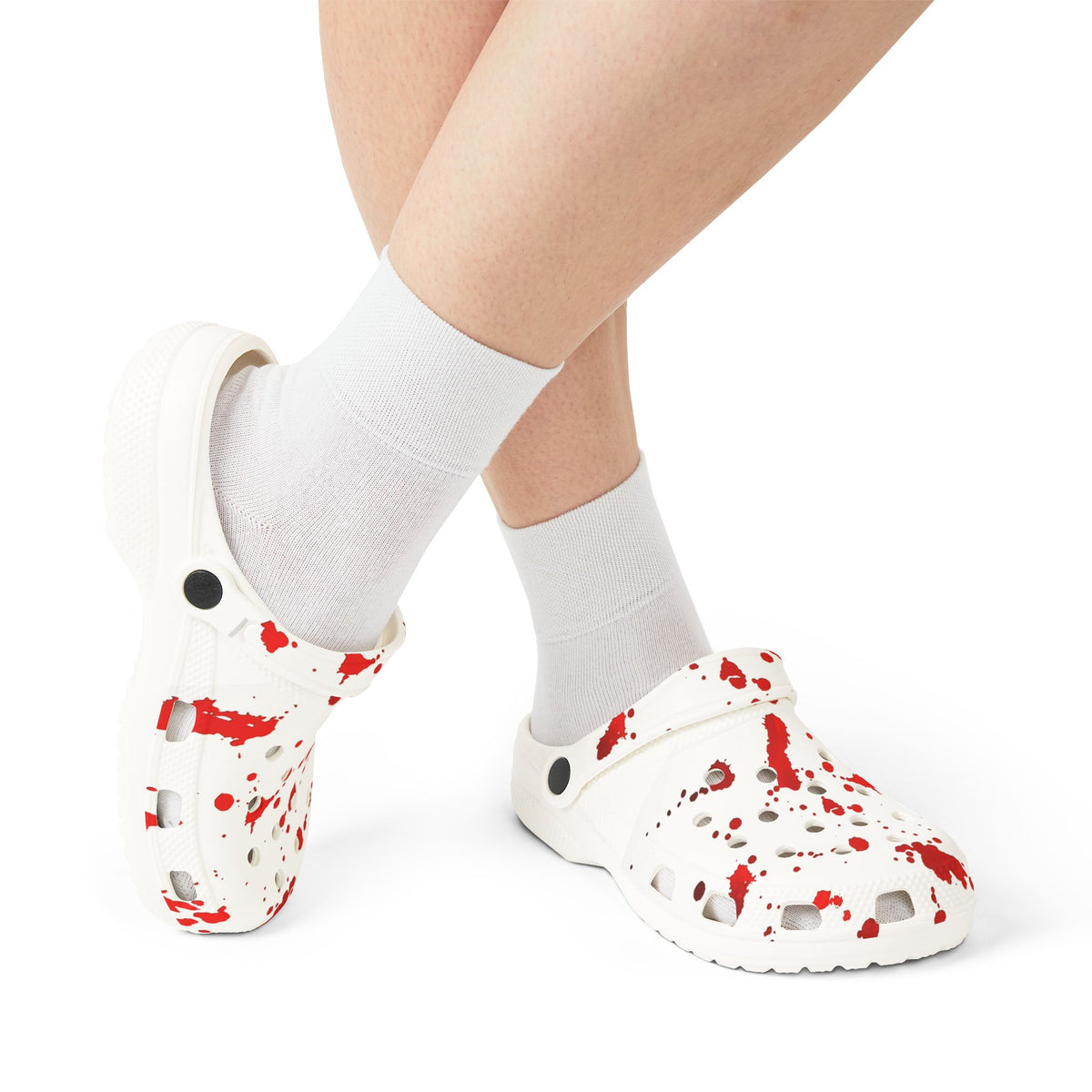 Blood Splatter Clogs — White EVA Foam Slip-On Shoes