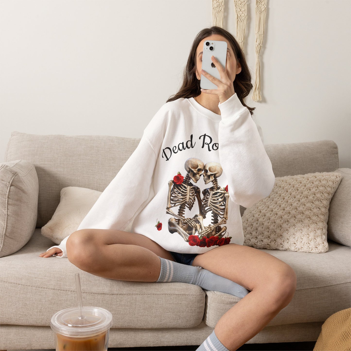 Halloween Skeletons Roses Sweatshirt - 'Dead Romance' Romantic Spooky Text message