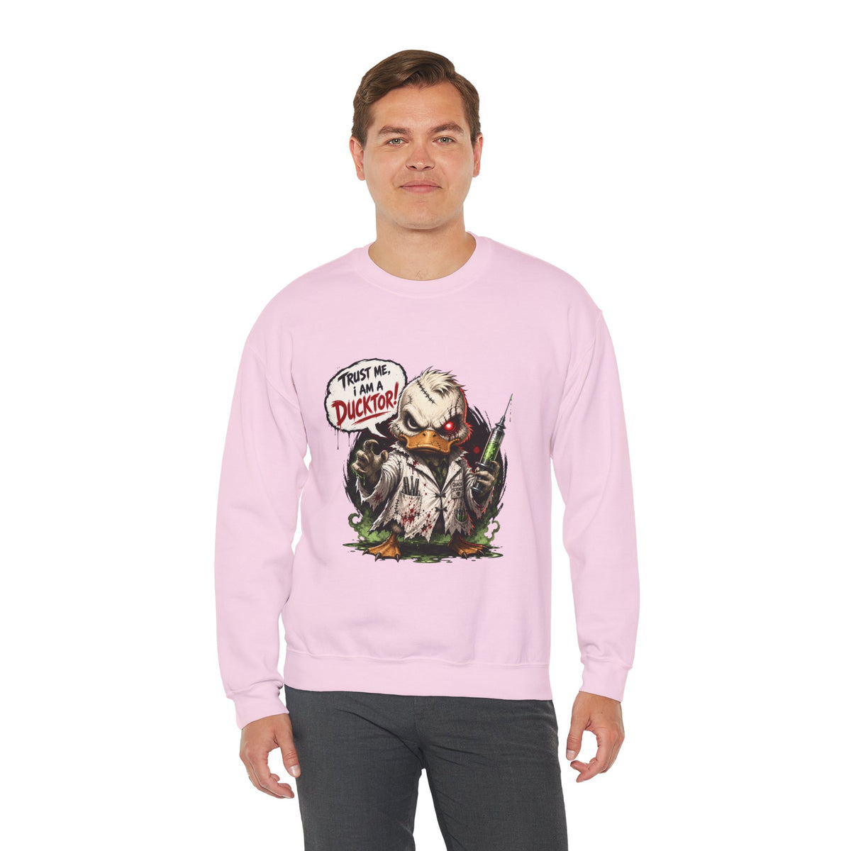 Ducktor Horror Crewneck Sweatshirt — "Trust Me, I Am A Ducktor" Graphic