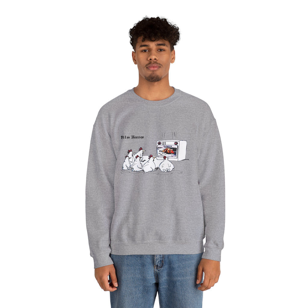 Crewneck Sweatshirt — 'Film Horror' Roast Chicken Oven Illustration