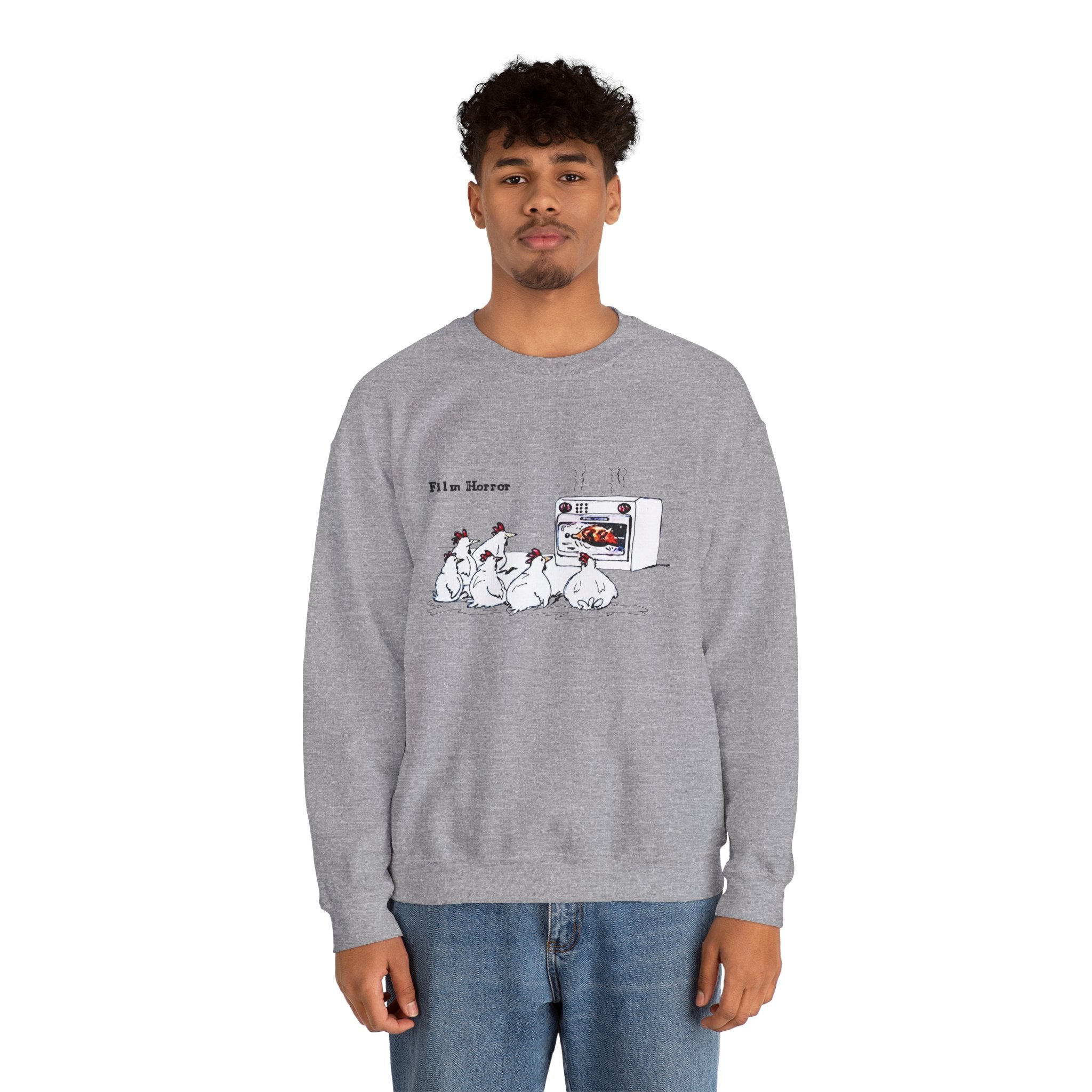 Crewneck Sweatshirt — 'Film Horror' Roast Chicken Oven Illustration