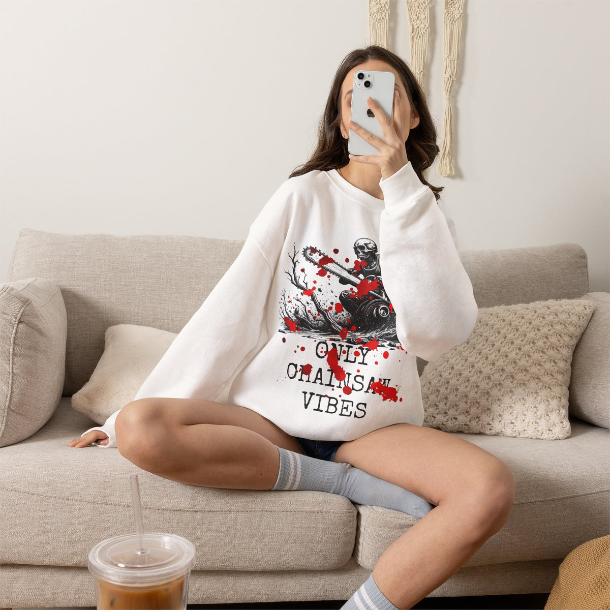Chainsaw Grim Reaper Sweatshirt — "Only Chainsaw Vibes" Horror Crewneck