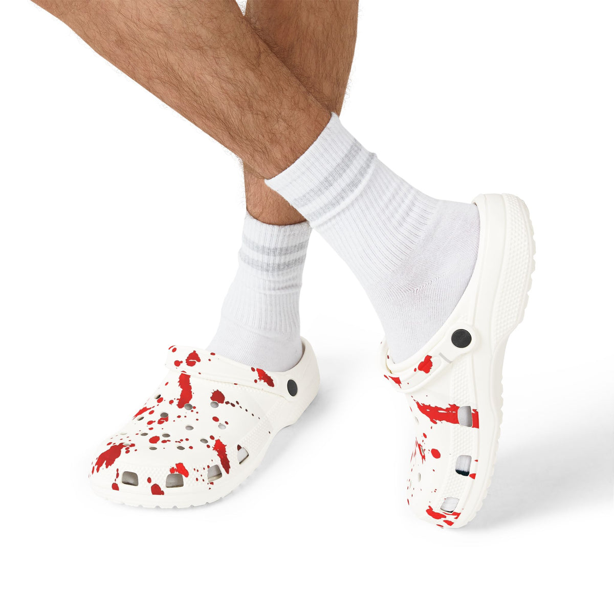 Blood Splatter Clogs — White EVA Foam Slip-On Shoes