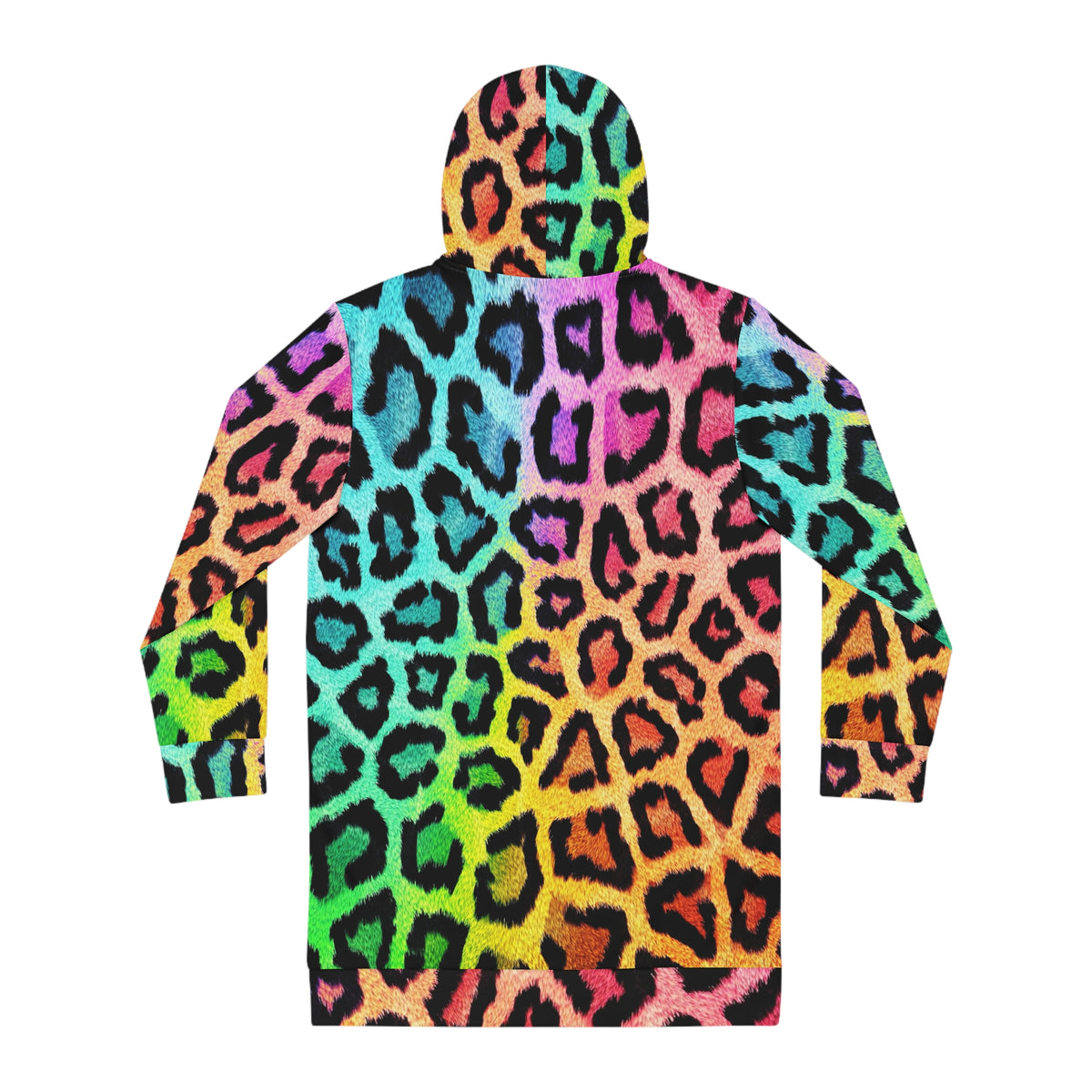 Neon Leopard Skull Hoodie Dress – Rainbow Animal Print Skull with Bow