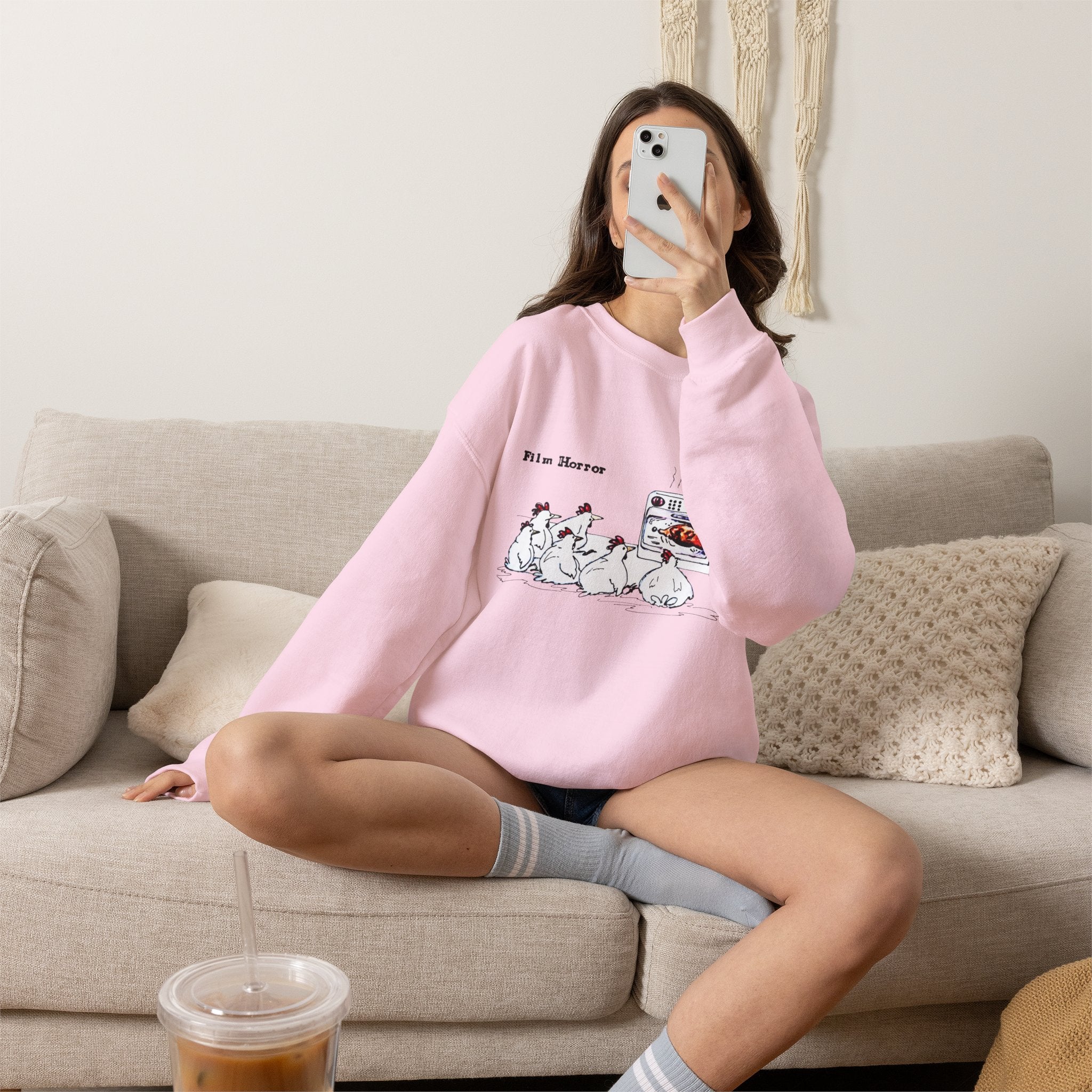 Crewneck Sweatshirt — 'Film Horror' Roast Chicken Oven Illustration