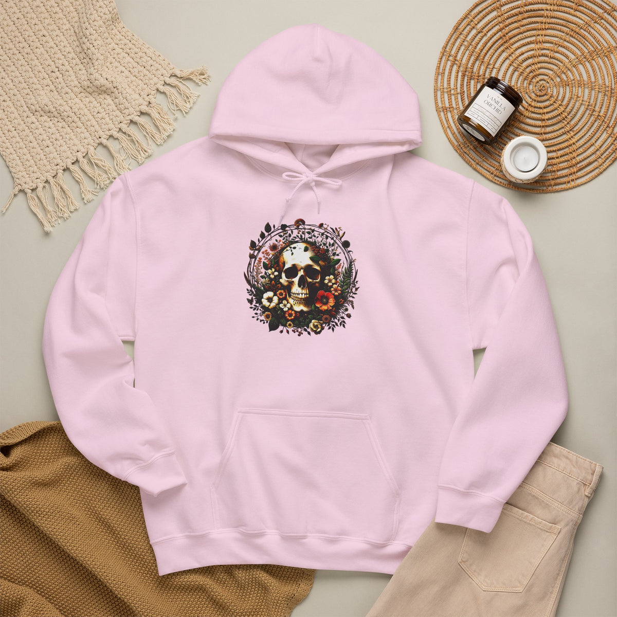 Skull & Flowers Hoodie — "C'est la Mort" Vintage Gothic Pullover