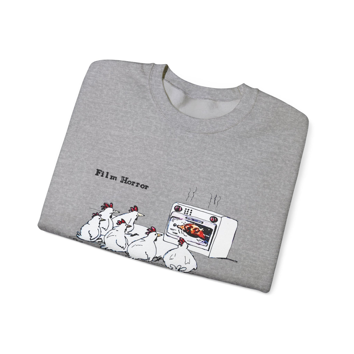 Crewneck Sweatshirt — 'Film Horror' Chickens Watching TV Illustration