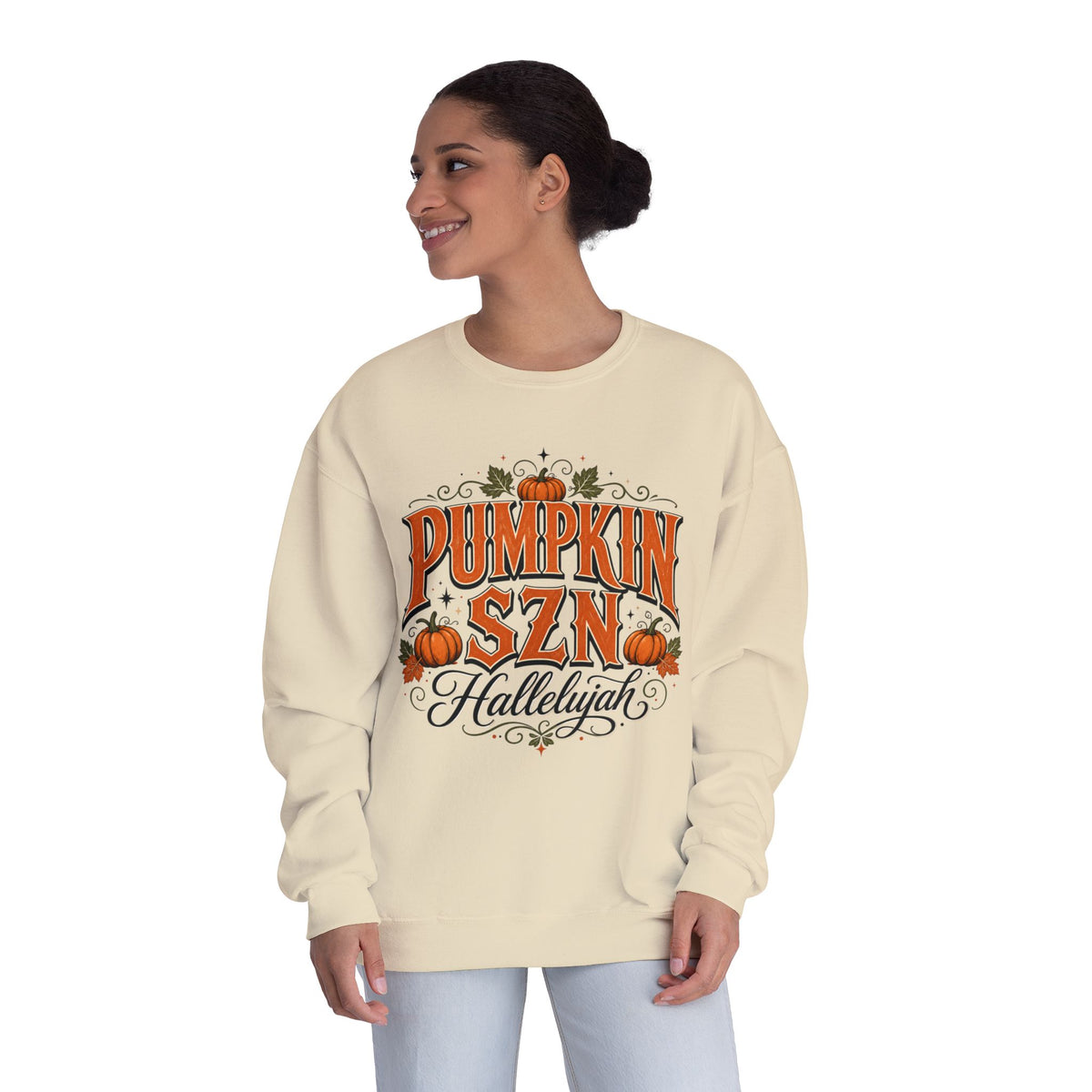 Crewneck Sweatshirt — Pumpkin Szn Hallelujah Fall Graphic Pullover