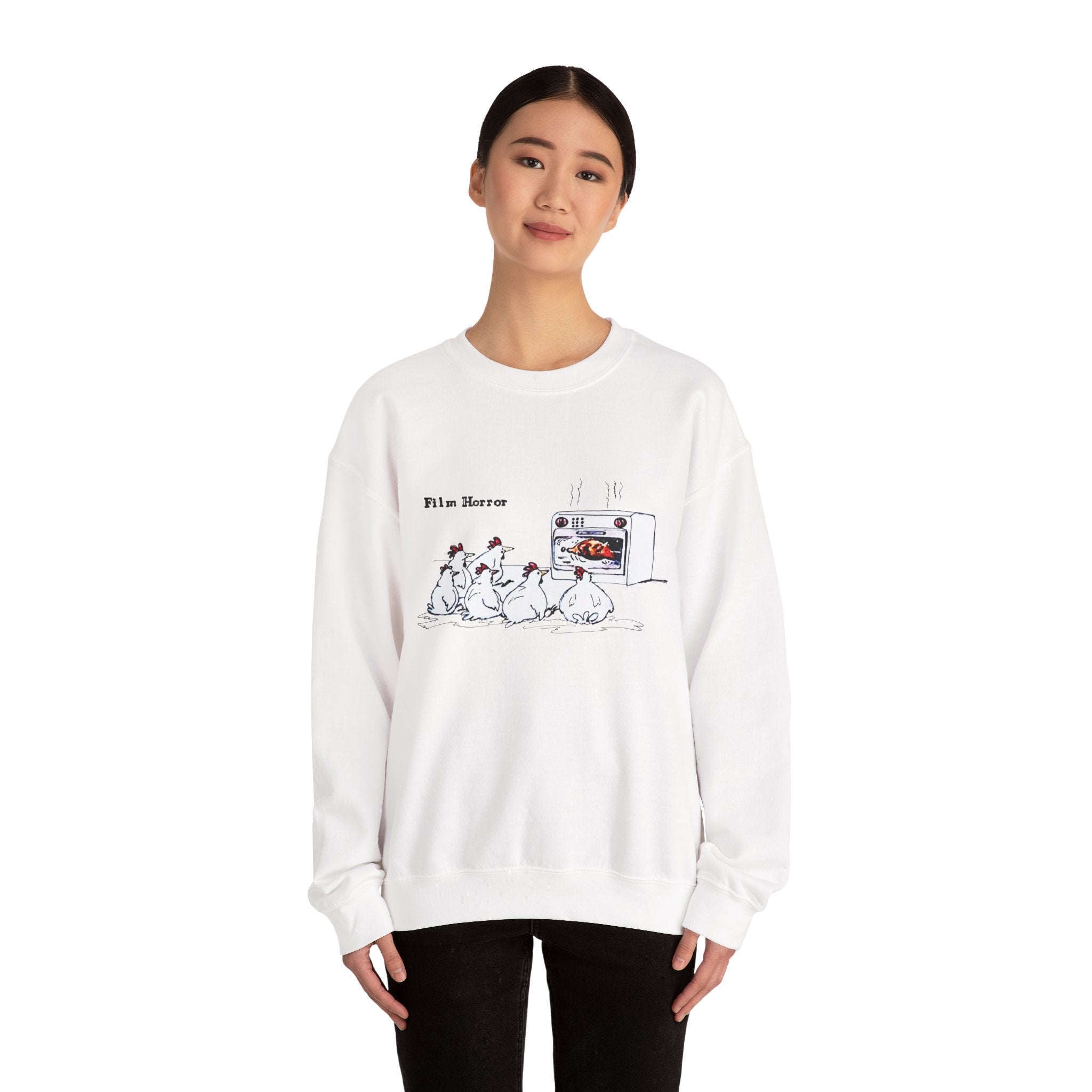 Crewneck Sweatshirt — 'Film Horror' Roast Chicken Oven Illustration