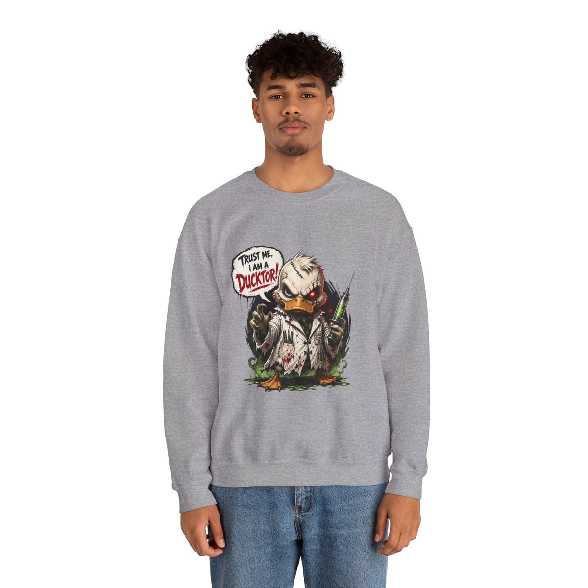 Ducktor Horror Crewneck Sweatshirt — "Trust Me, I Am A Ducktor" Graphic