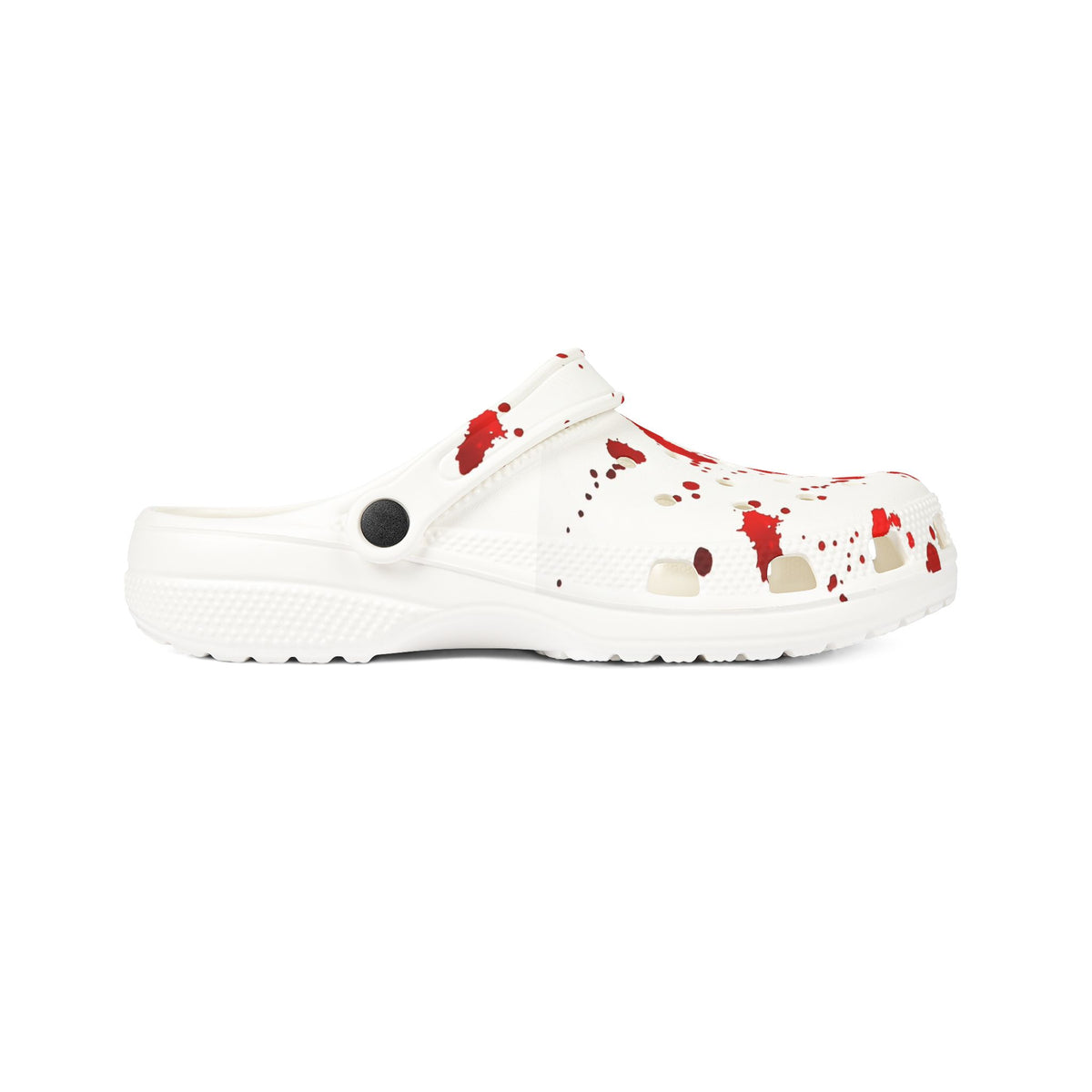 Blood Splatter Clogs — White EVA Foam Slip-On Shoes