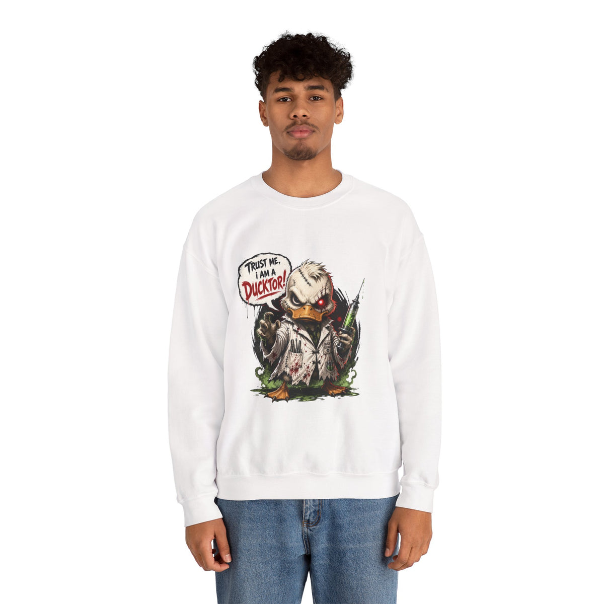 Ducktor Horror Crewneck Sweatshirt — "Trust Me, I Am A Ducktor" Graphic