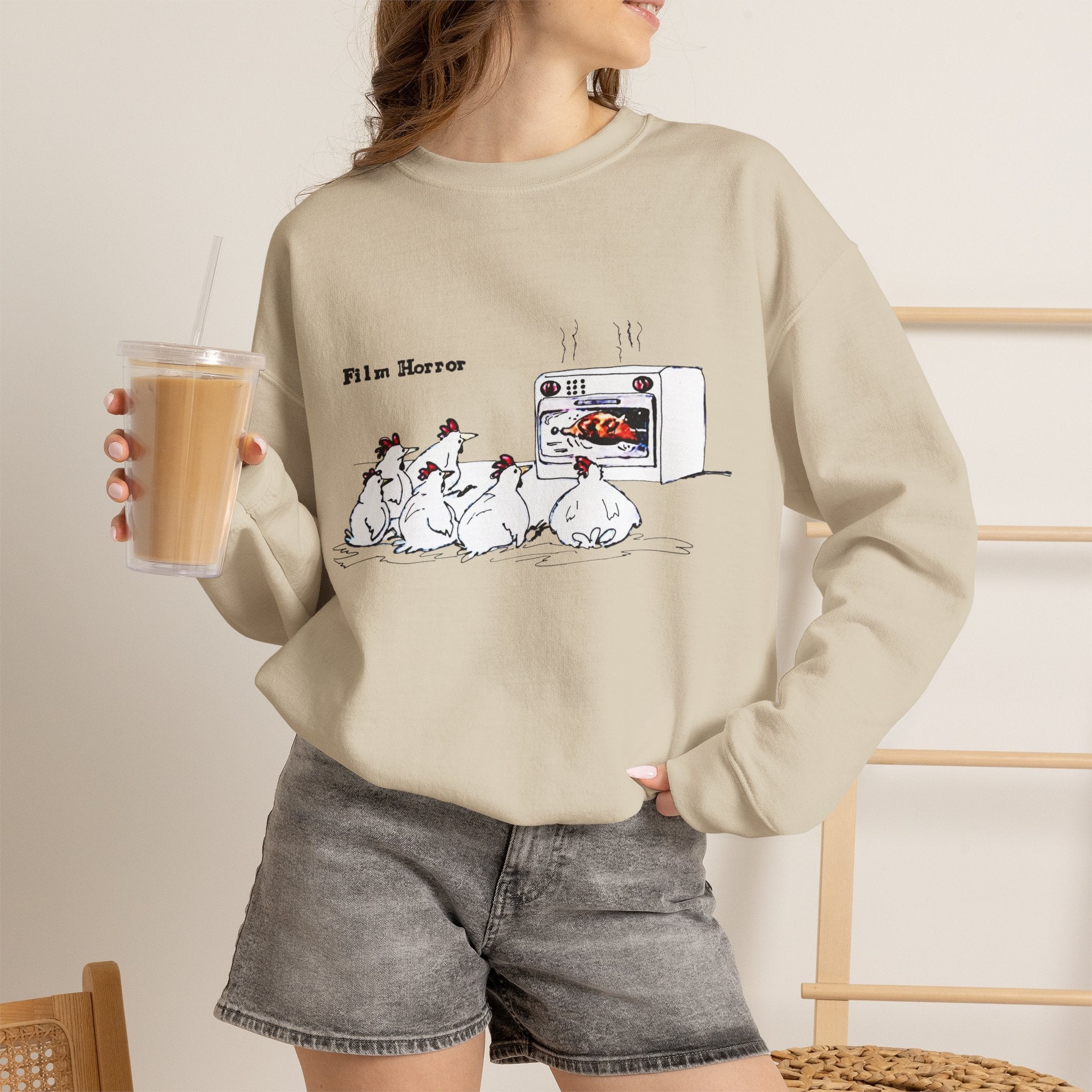 Crewneck Sweatshirt — 'Film Horror' Roast Chicken Oven Illustration