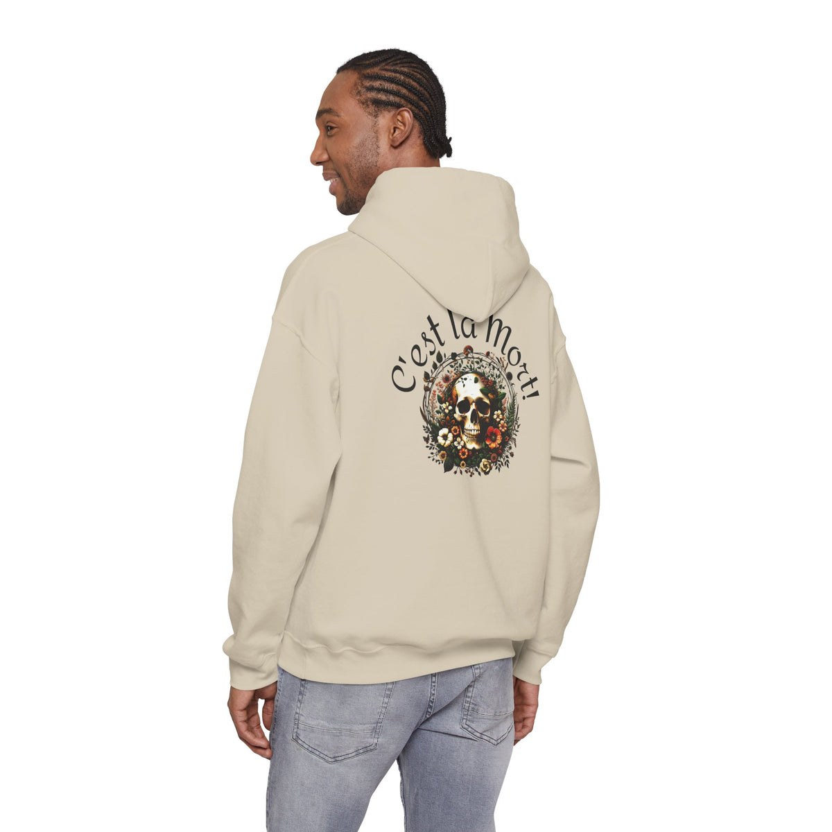 Skull & Flowers Hoodie — "C'est la Mort" Vintage Gothic Pullover
