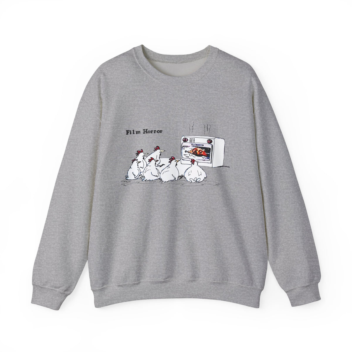 Crewneck Sweatshirt — 'Film Horror' Chickens Watching TV Illustration