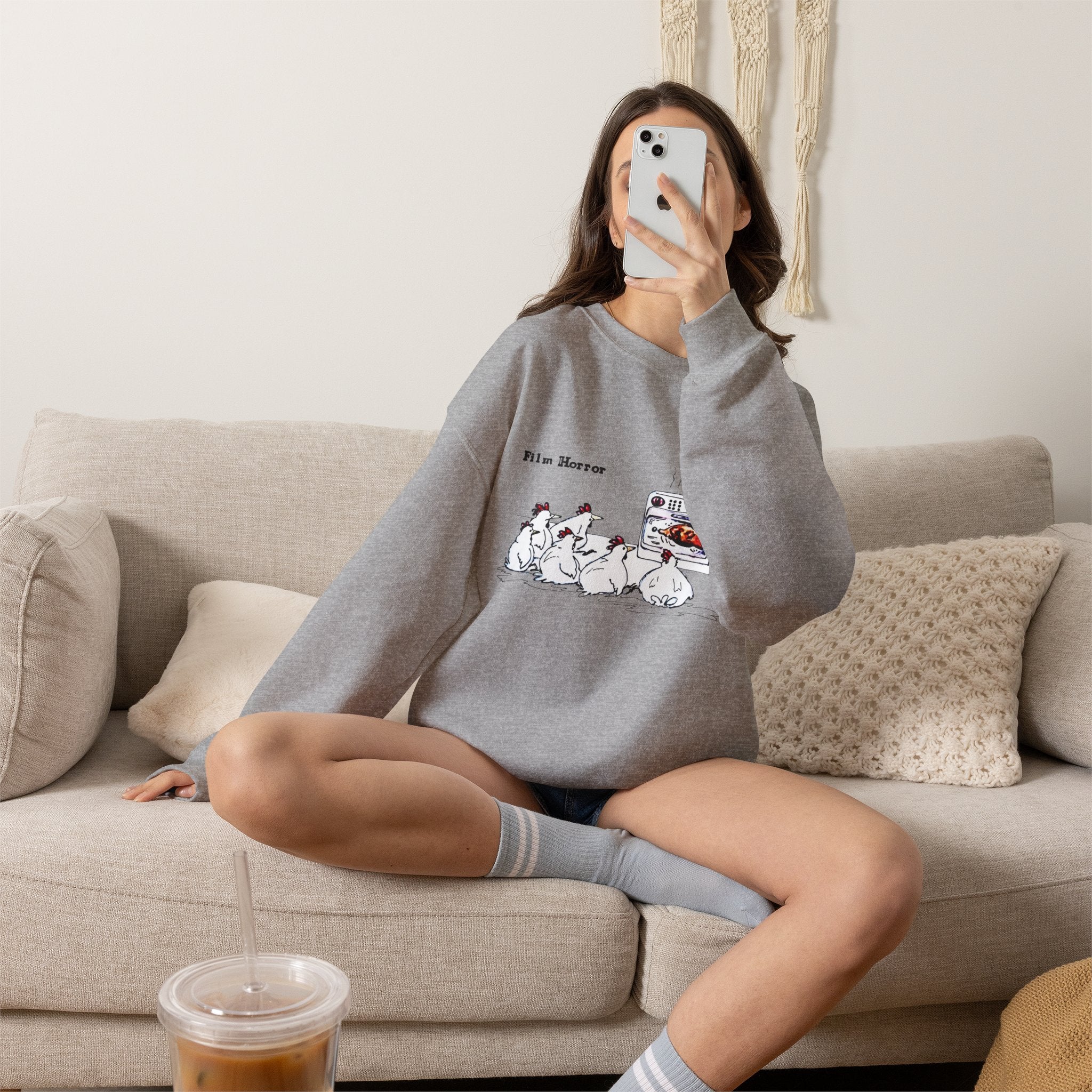 Crewneck Sweatshirt — 'Film Horror' Roast Chicken Oven Illustration