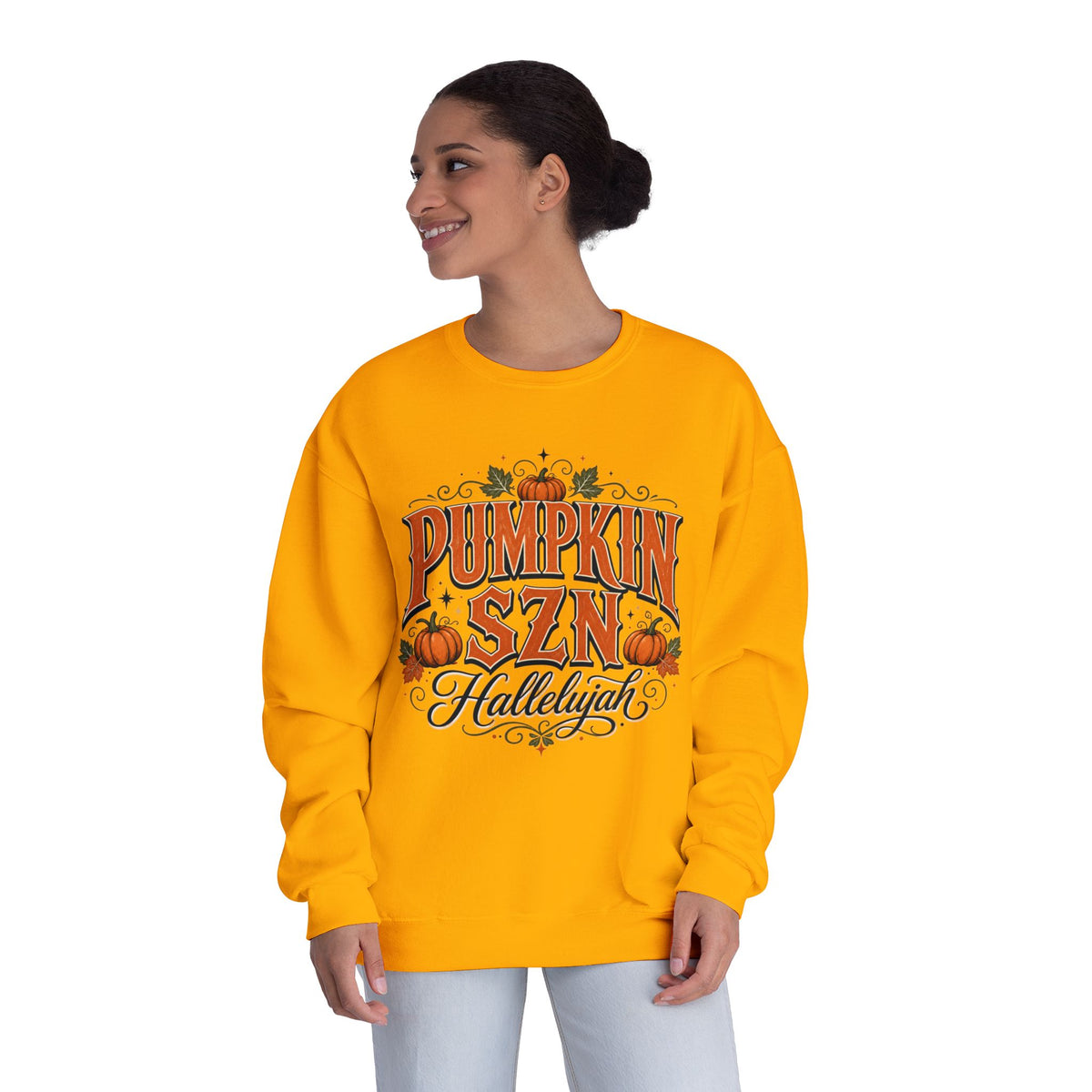 Crewneck Sweatshirt — Pumpkin Szn Hallelujah Fall Graphic Pullover