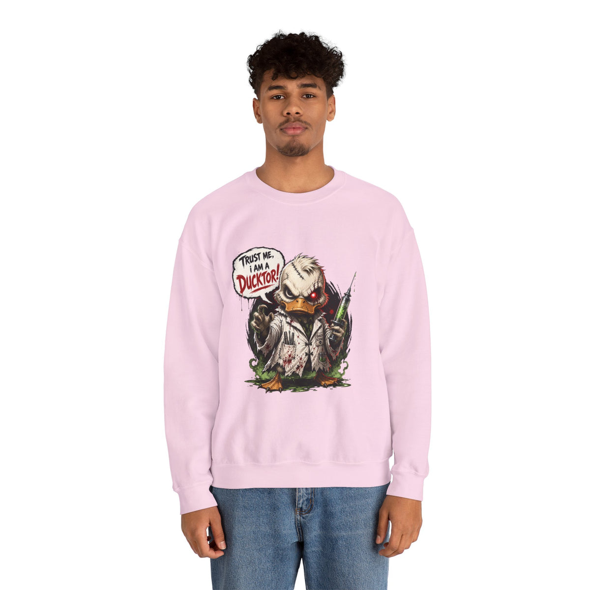 Ducktor Horror Crewneck Sweatshirt — "Trust Me, I Am A Ducktor" Graphic
