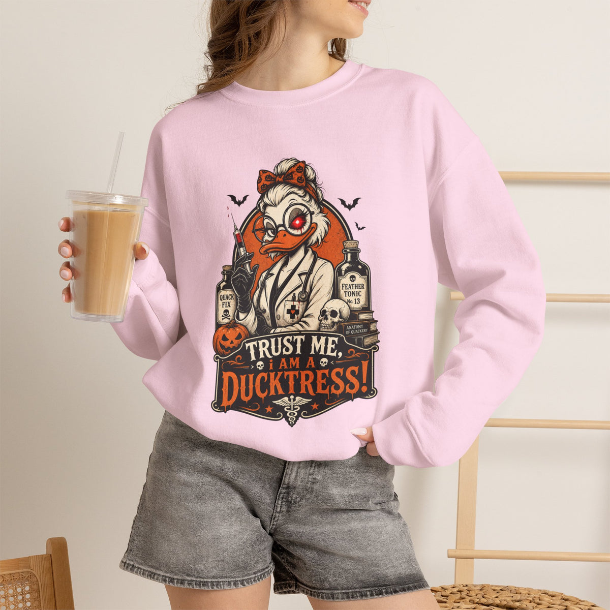 Ducktress Halloween Sweatshirt — "Trust Me I Am a Ducktress" Graphic Crewneck