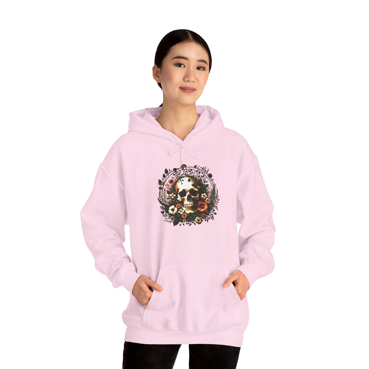 Skull & Flowers Hoodie — "C'est la Mort" Vintage Gothic Pullover