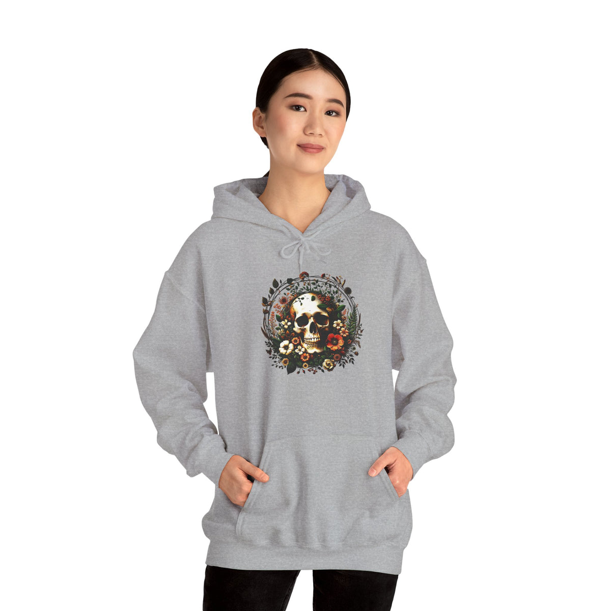 Skull & Flowers Hoodie — "C'est la Mort" Vintage Gothic Pullover