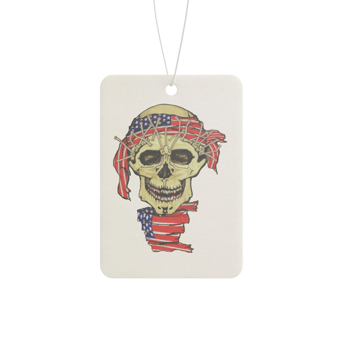 Spooky Patriotic Skull Car Air Freshener — American Flag Bandana HalloweenDesign