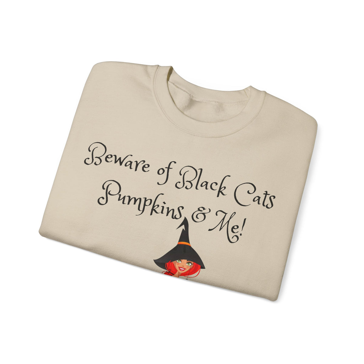 Witch & Pumpkin Sweatshirt - "Beware of Black Cats, Pumpkins & Me!" Halloween CrewneckSweatshirts