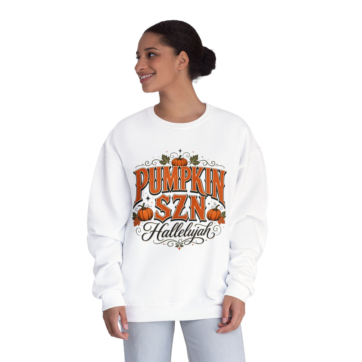 Crewneck Sweatshirt — Pumpkin Szn Hallelujah Fall Graphic Pullover