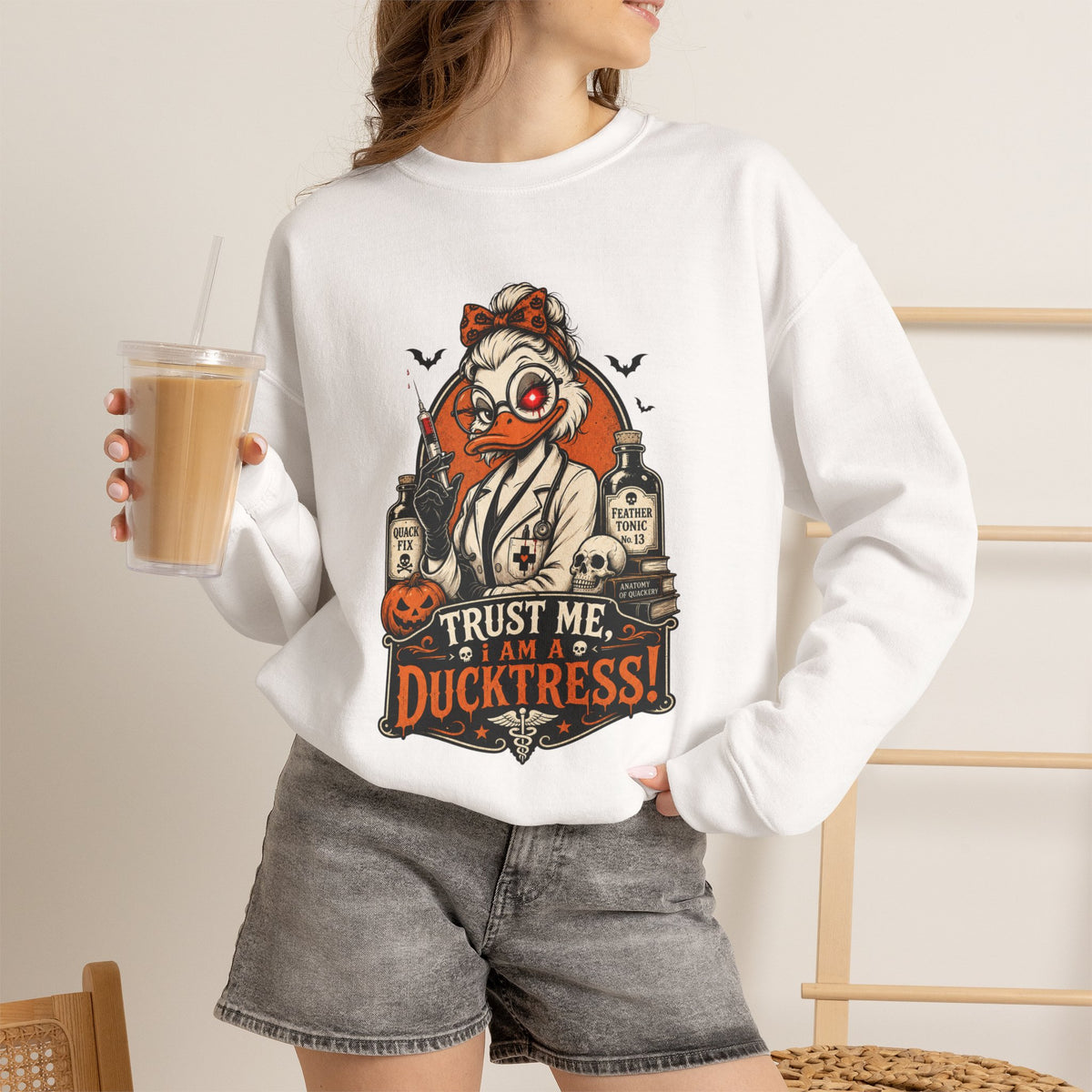 Ducktress Halloween Sweatshirt — "Trust Me I Am a Ducktress" Graphic Crewneck