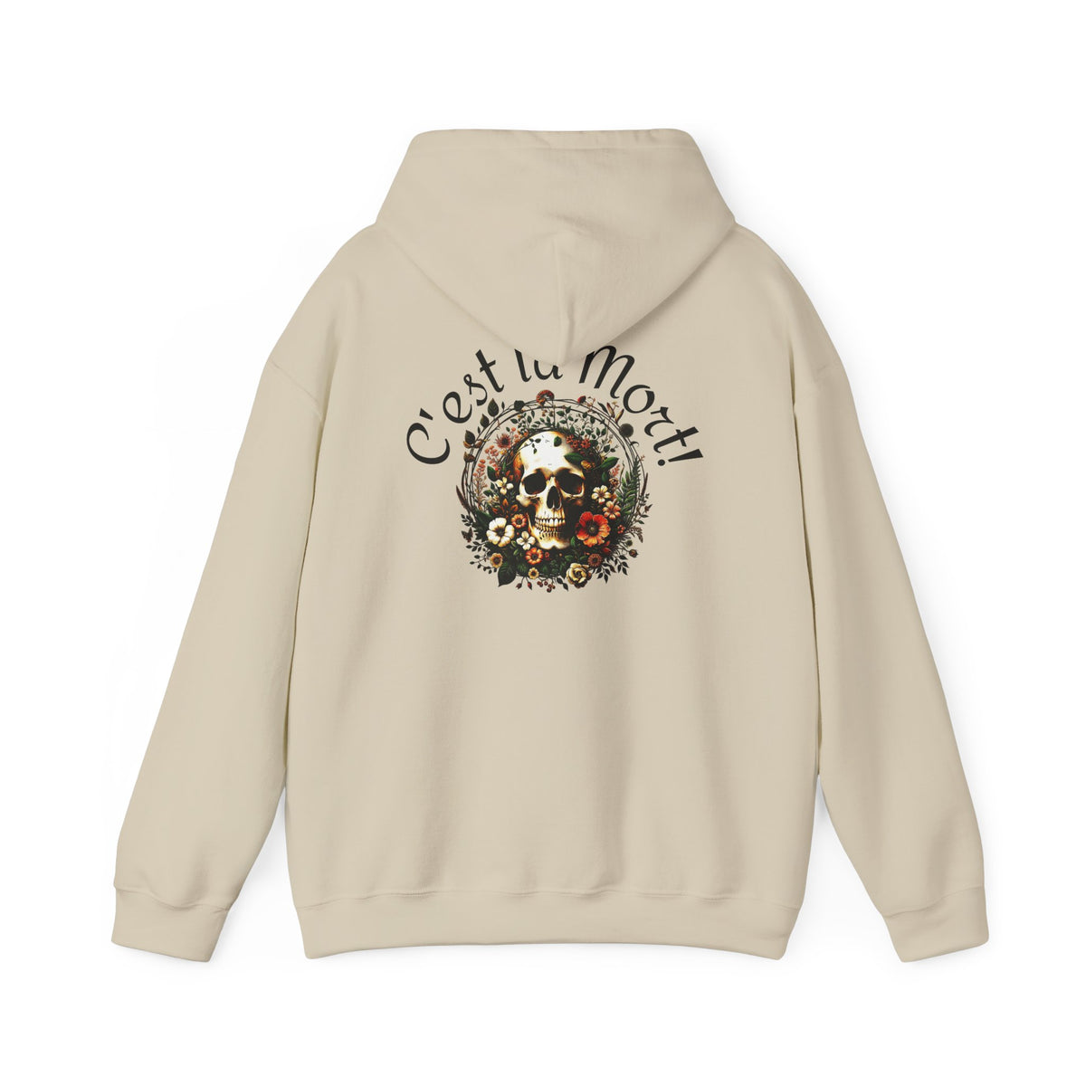 Skull & Flowers Hoodie — "C'est la Mort" Vintage Gothic Pullover