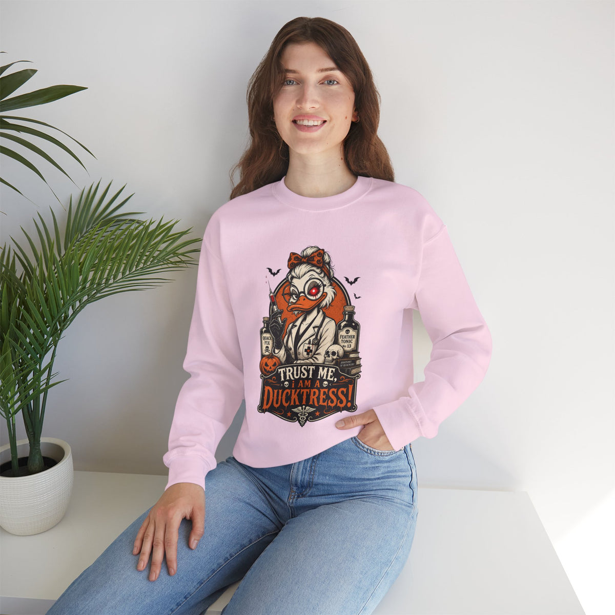 Ducktress Halloween Sweatshirt — "Trust Me I Am a Ducktress" Graphic Crewneck