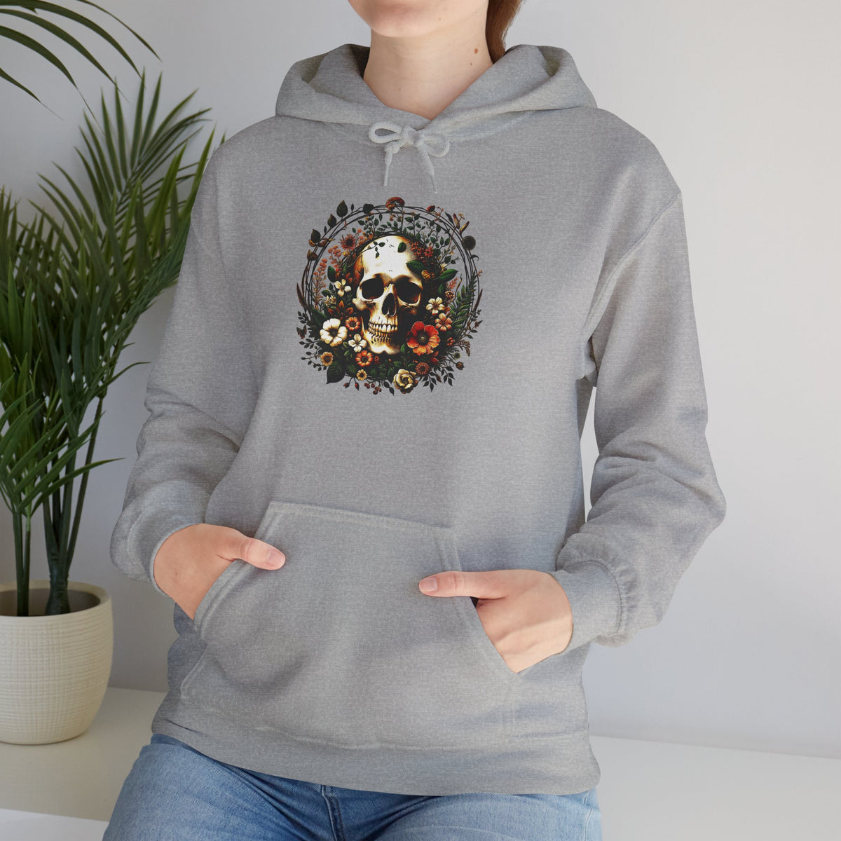 Skull & Flowers Hoodie — "C'est la Mort" Vintage Gothic Pullover