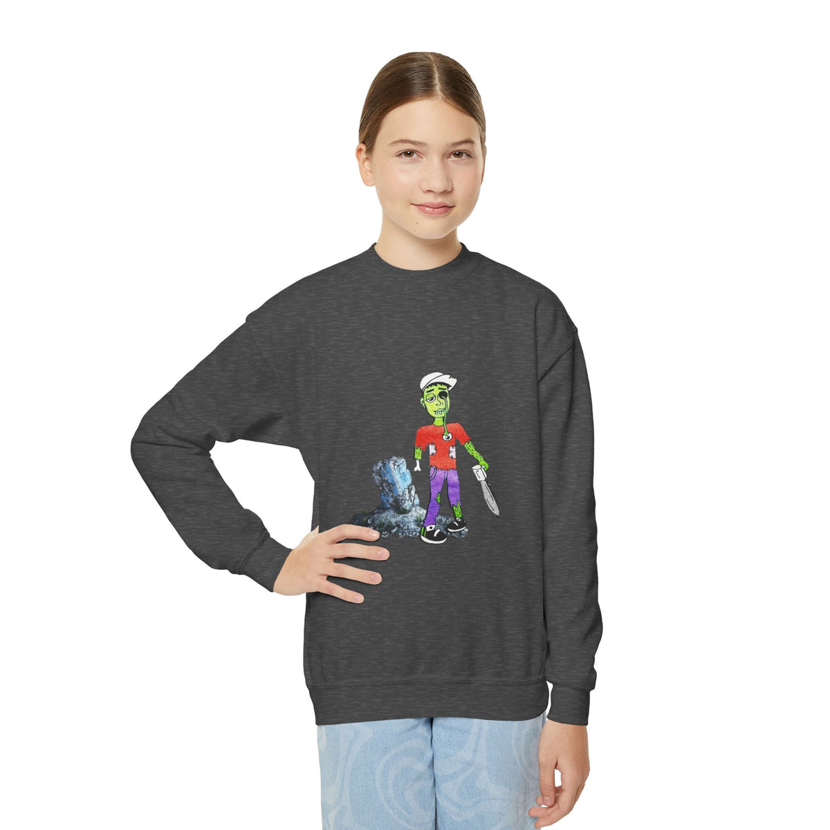 Zombie Kid Crewneck Sweatshirt — Youth Halloween Graphic
