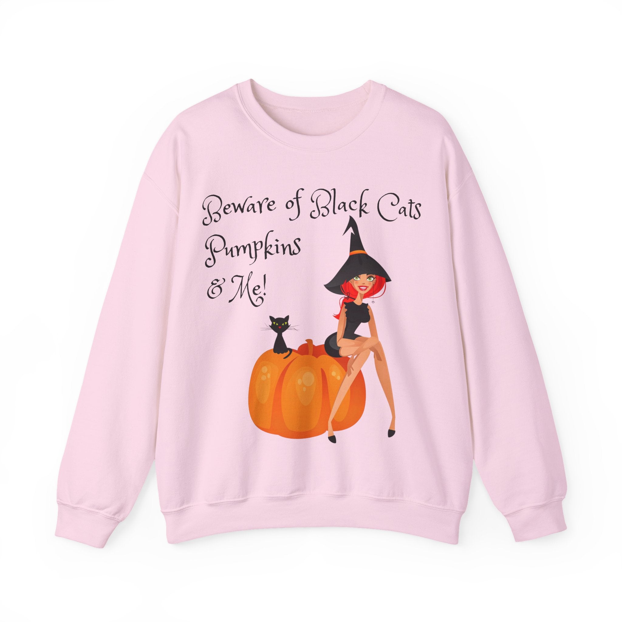 Witch & Pumpkin Sweatshirt - "Beware of Black Cats, Pumpkins & Me!" Halloween CrewneckSweatshirts
