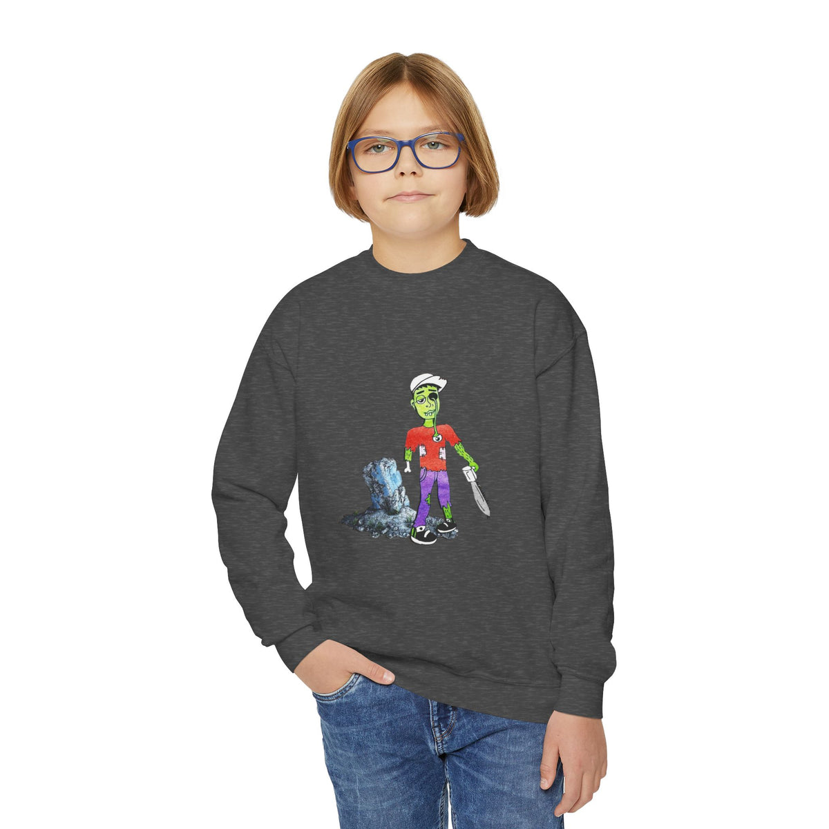 Zombie Kid Crewneck Sweatshirt — Youth Halloween Graphic