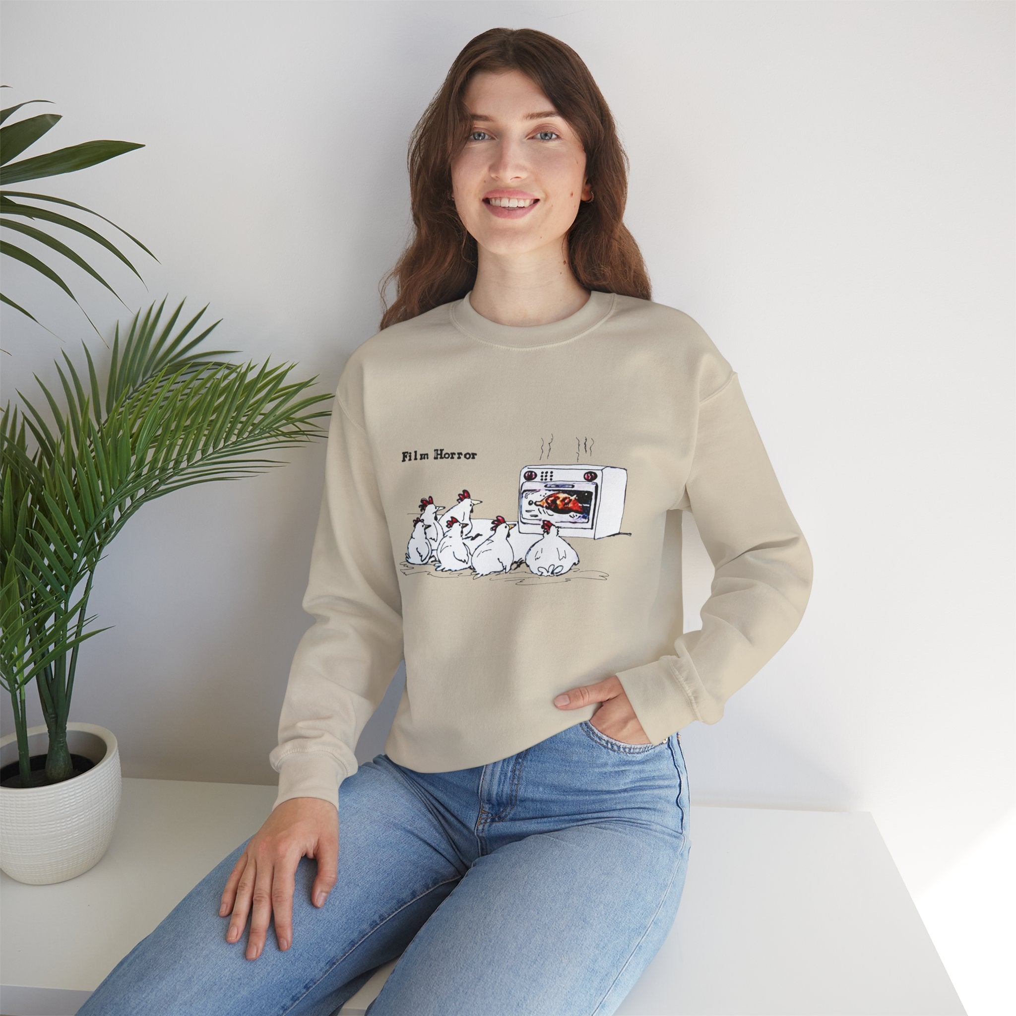 Crewneck Sweatshirt — 'Film Horror' Roast Chicken Oven Illustration