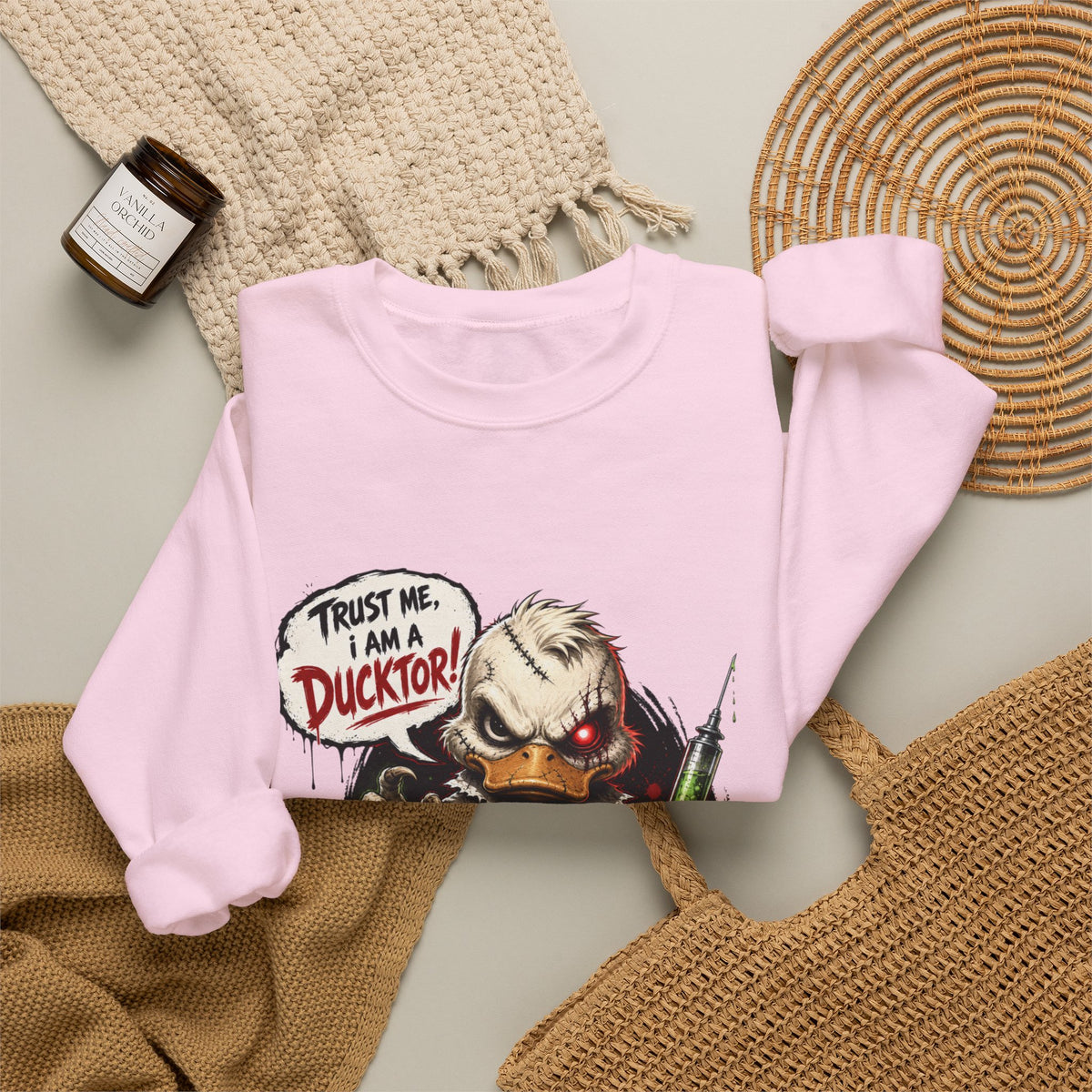 Ducktor Horror Crewneck Sweatshirt — "Trust Me, I Am A Ducktor" Graphic