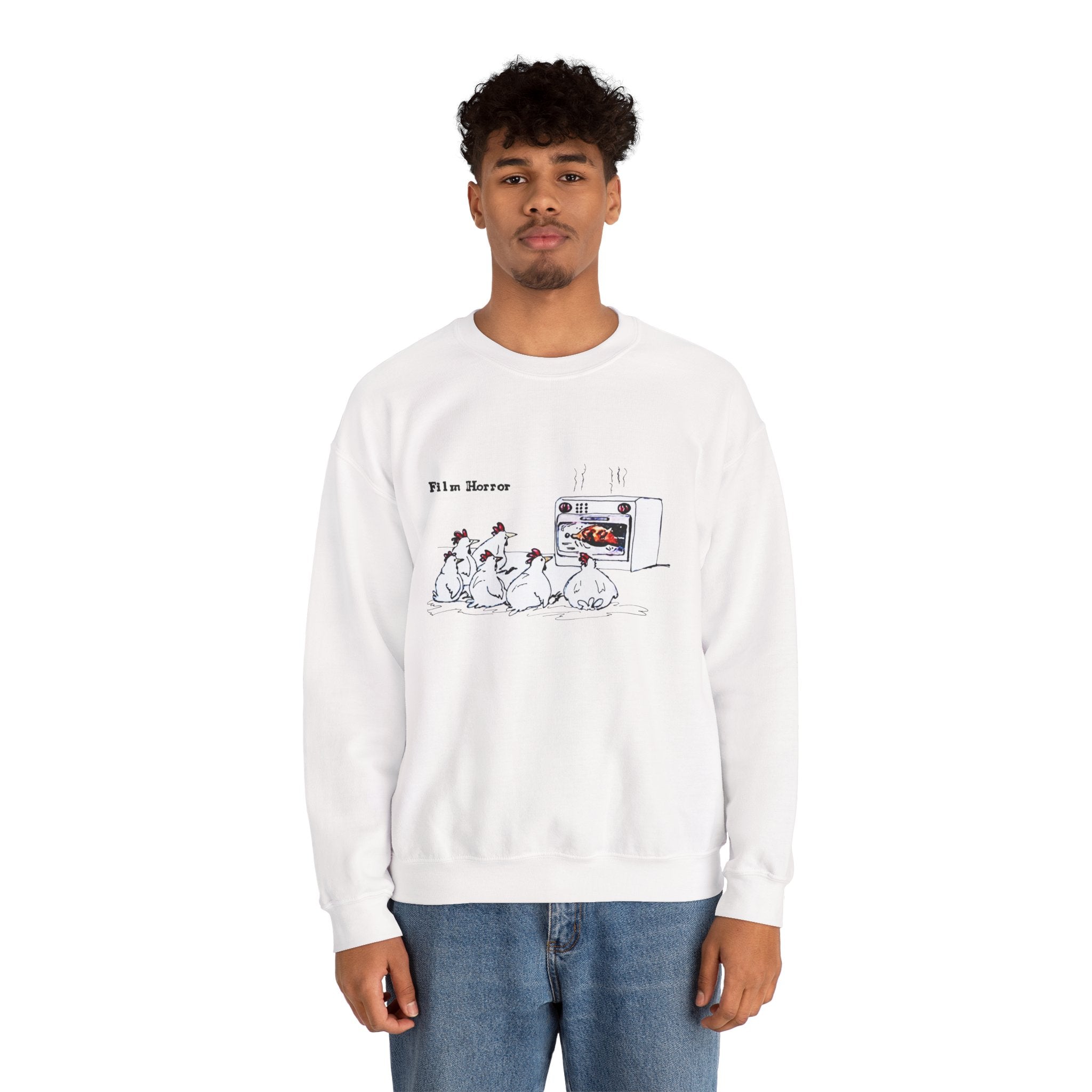 Crewneck Sweatshirt — 'Film Horror' Roast Chicken Oven Illustration