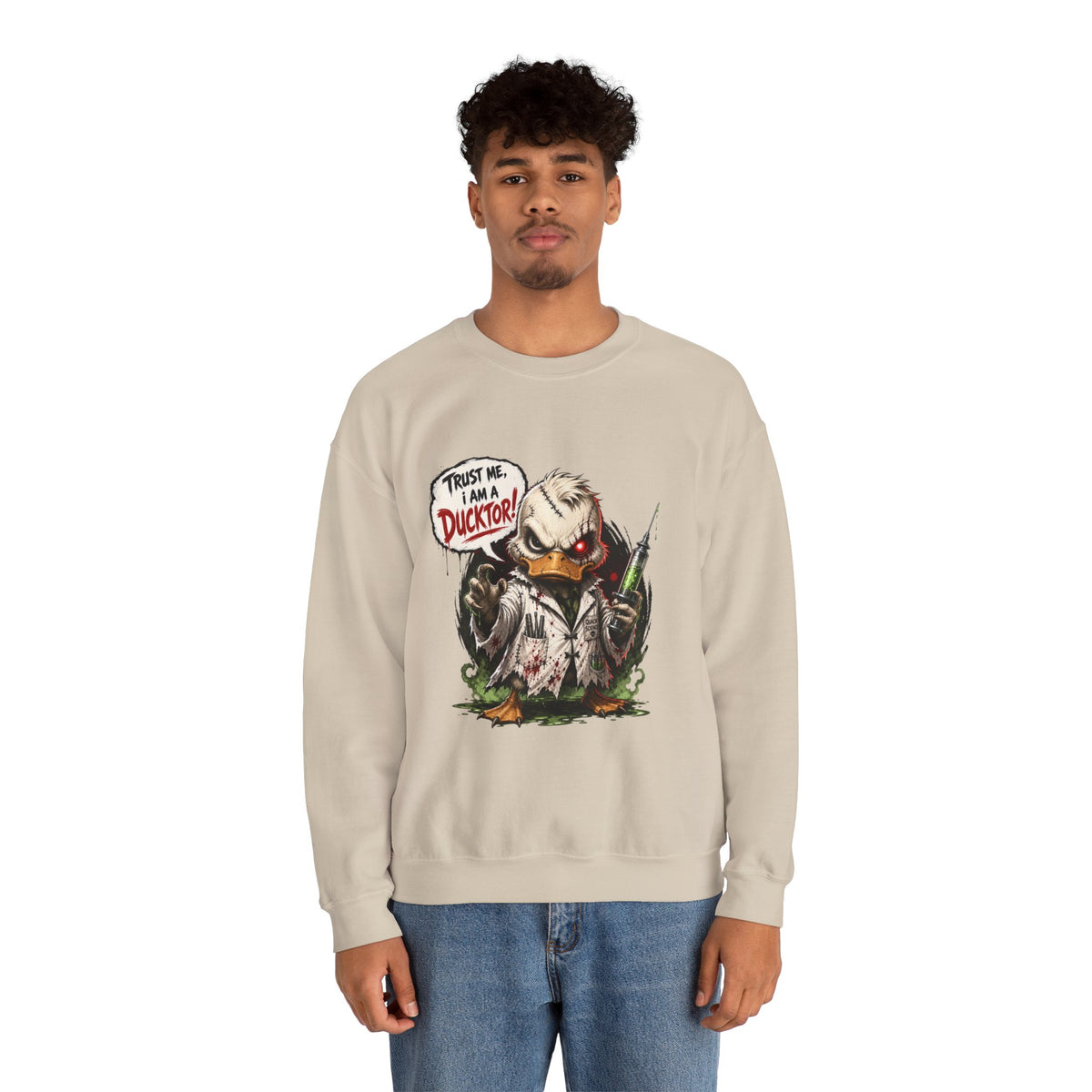 Ducktor Horror Crewneck Sweatshirt — "Trust Me, I Am A Ducktor" Graphic