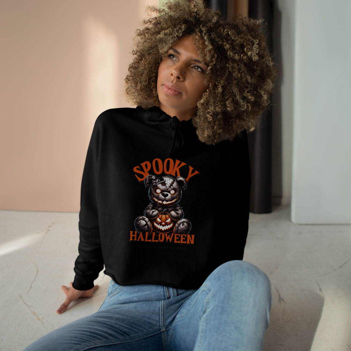 Spooky Halloween Cat Crop Hoodie