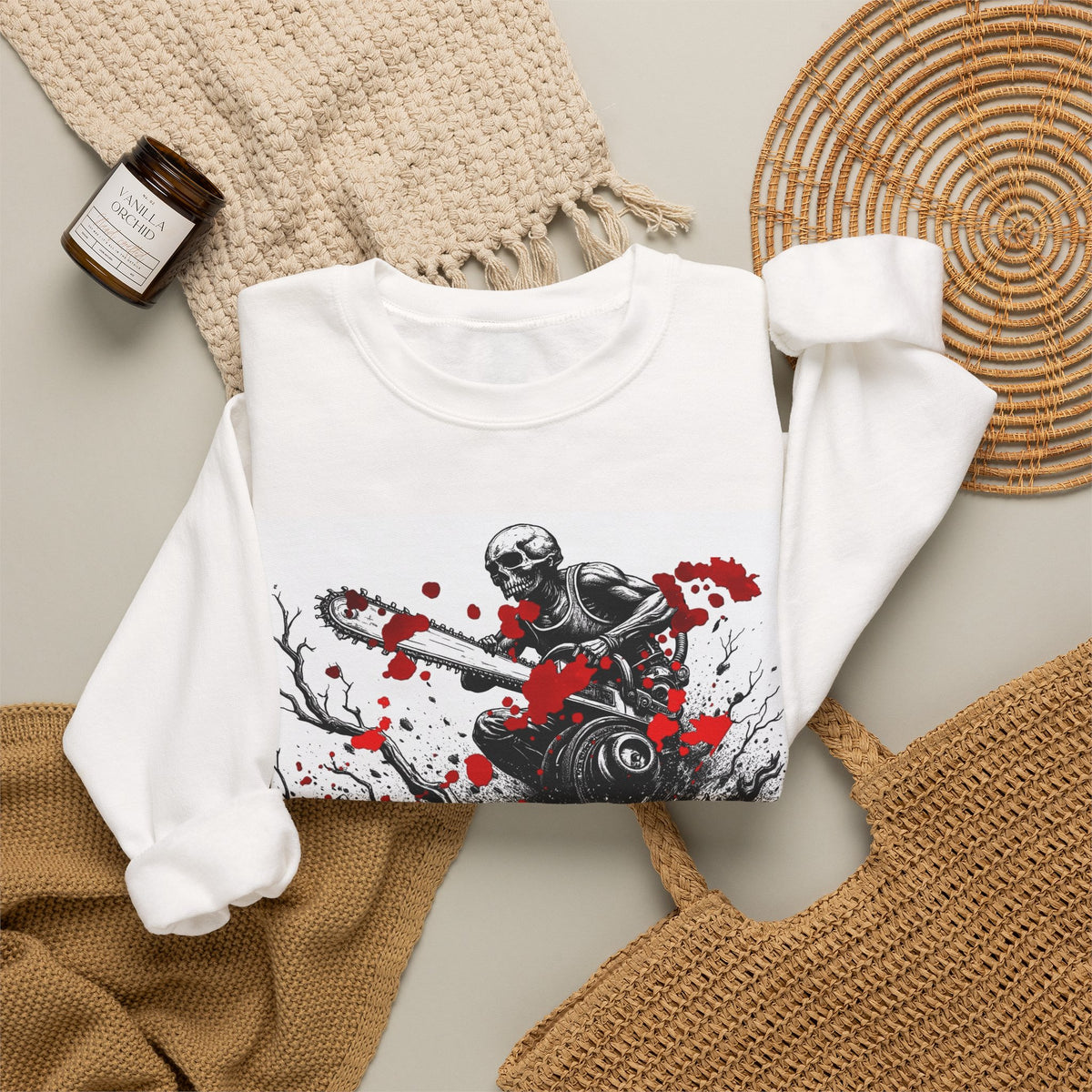 Chainsaw Grim Reaper Sweatshirt — "Only Chainsaw Vibes" Horror Crewneck