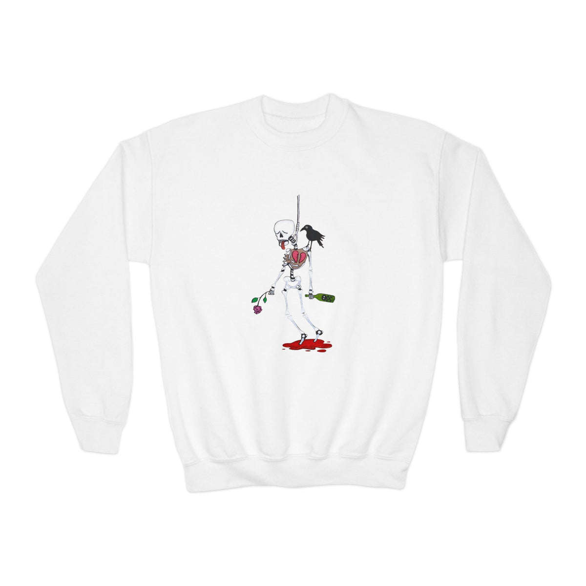 Youth Crewneck Sweatshirt - Gothic Rose Skeleton Graphic