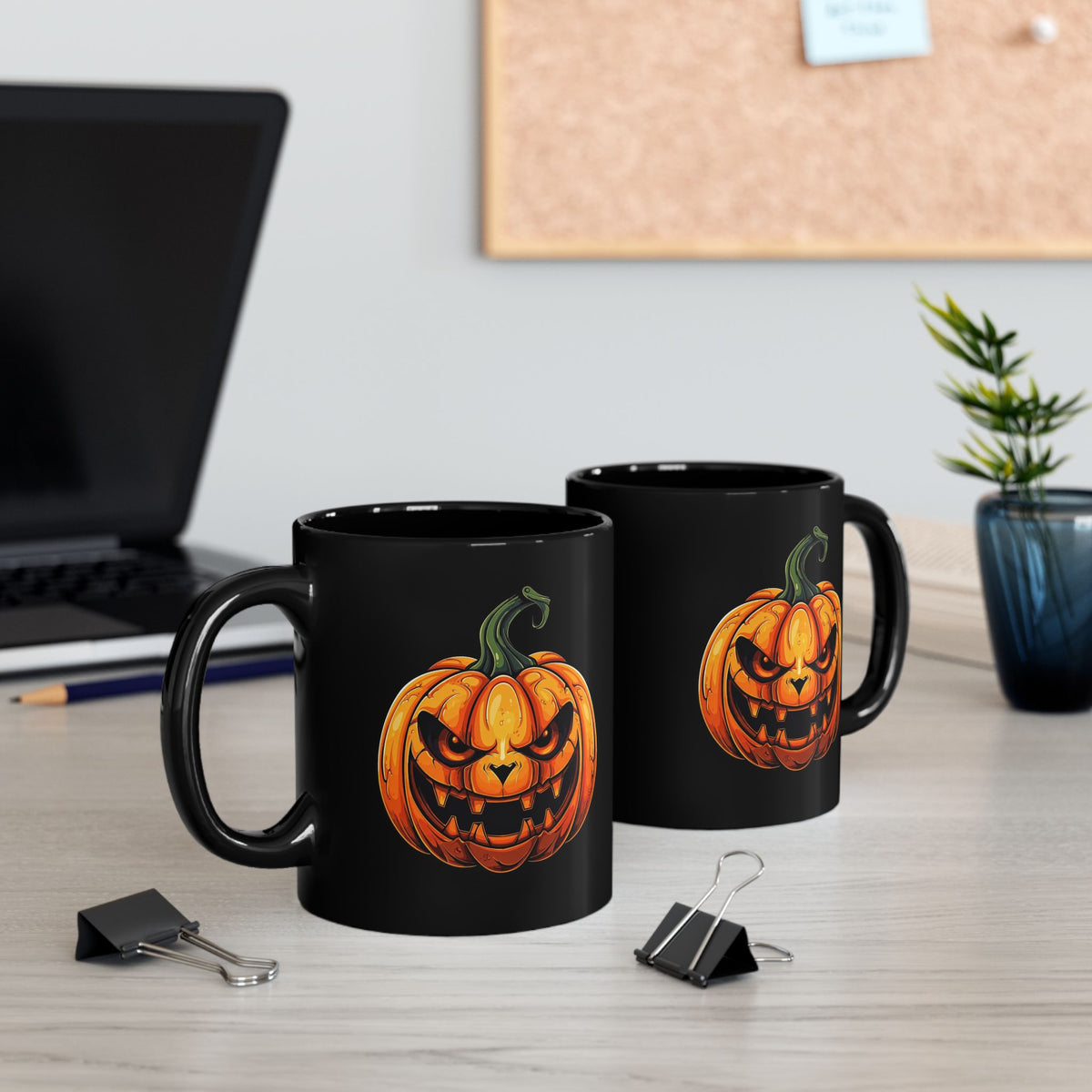 Halloween Jack-O'-Lantern Black Mug - Spooky Pumpkin Coffee Cup (11oz, 15oz)