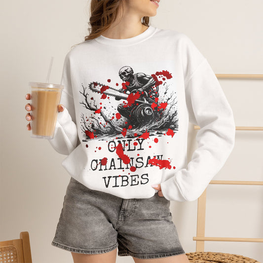 Chainsaw Grim Reaper Sweatshirt — "Only Chainsaw Vibes" Horror Crewneck