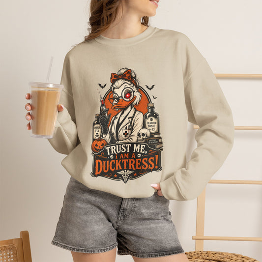 Ducktress Halloween Sweatshirt — "Trust Me I Am a Ducktress" Graphic Crewneck