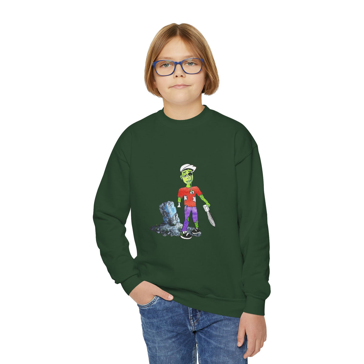 Zombie Kid Crewneck Sweatshirt — Youth Halloween Graphic