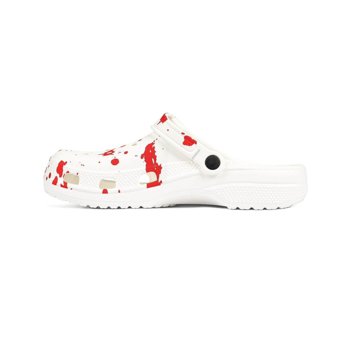 Blood Splatter Clogs — White EVA Foam Slip-On Shoes