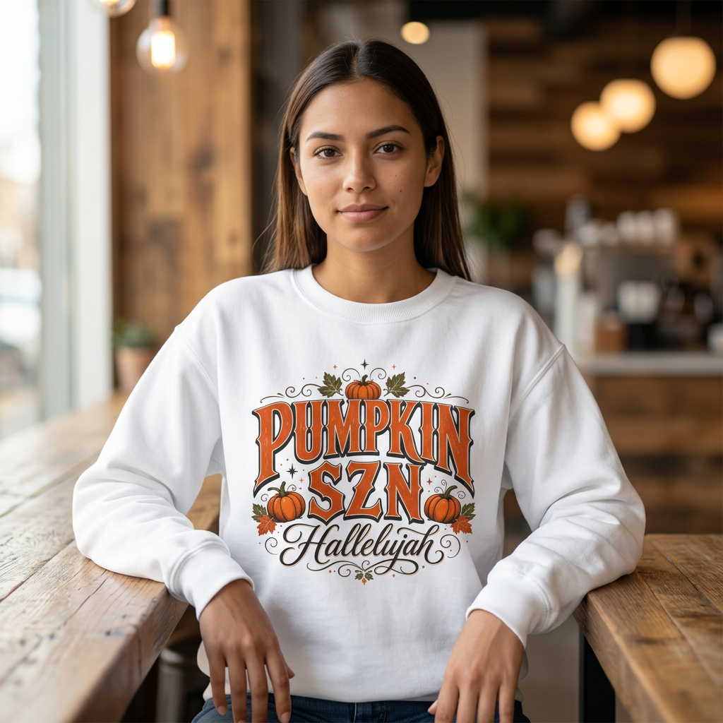 Crewneck Sweatshirt — Pumpkin Szn Hallelujah Fall Graphic Pullover
