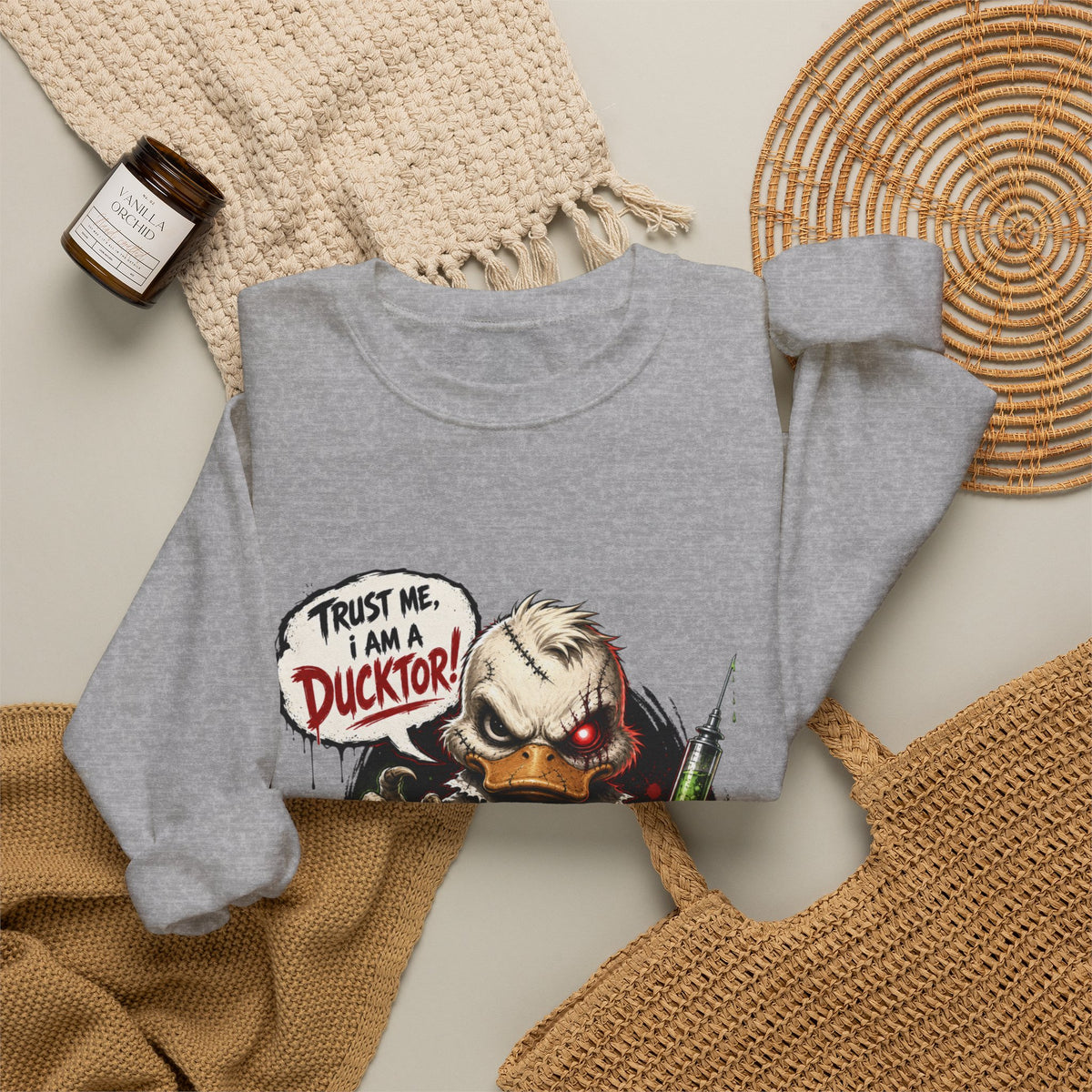Ducktor Horror Crewneck Sweatshirt — "Trust Me, I Am A Ducktor" Graphic